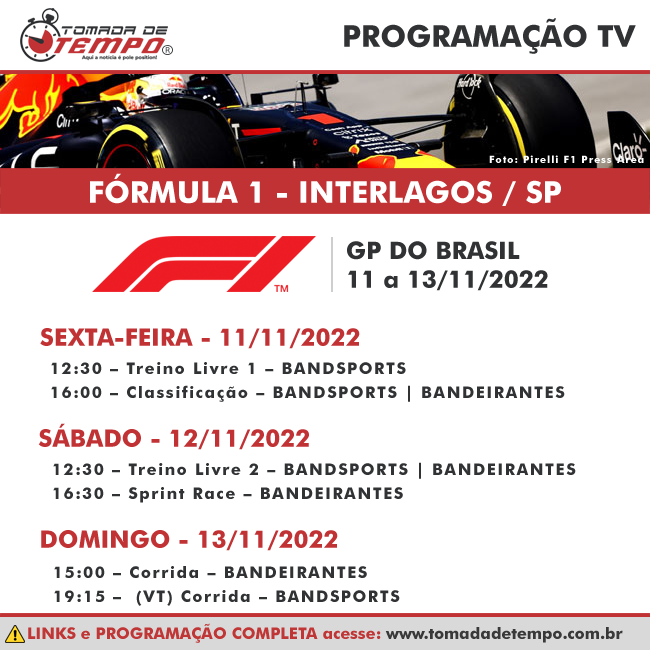Fórmula 1 Brasil: confira horários de treino, classificação, sprint e  corrida a partir de hoje (11) - ISTOÉ DINHEIRO